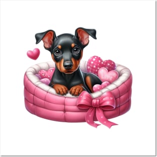 Valentine Doberman Pinscher Dog in Bed Posters and Art